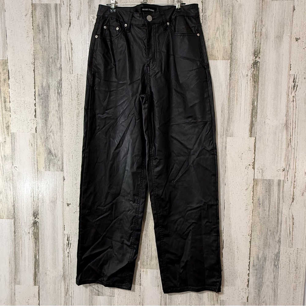Almost Famous Midnight Black Waxy Faux Wide Leg Loose Fit Pants
